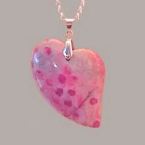 Pink Chrysanthemum Coral Heart-Shaped Pendant Sterling Silver Plated Necklace